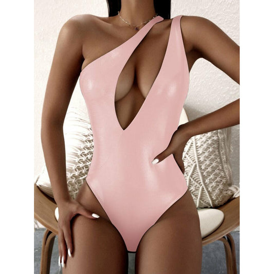 Metallic Cut-Out One Shoulder One Piece Swimsuit